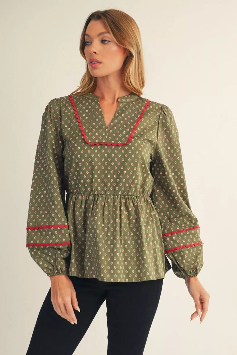 Olive Peplum Blouse
