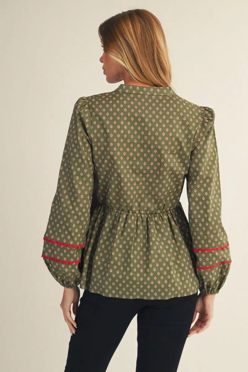 Olive Peplum Blouse