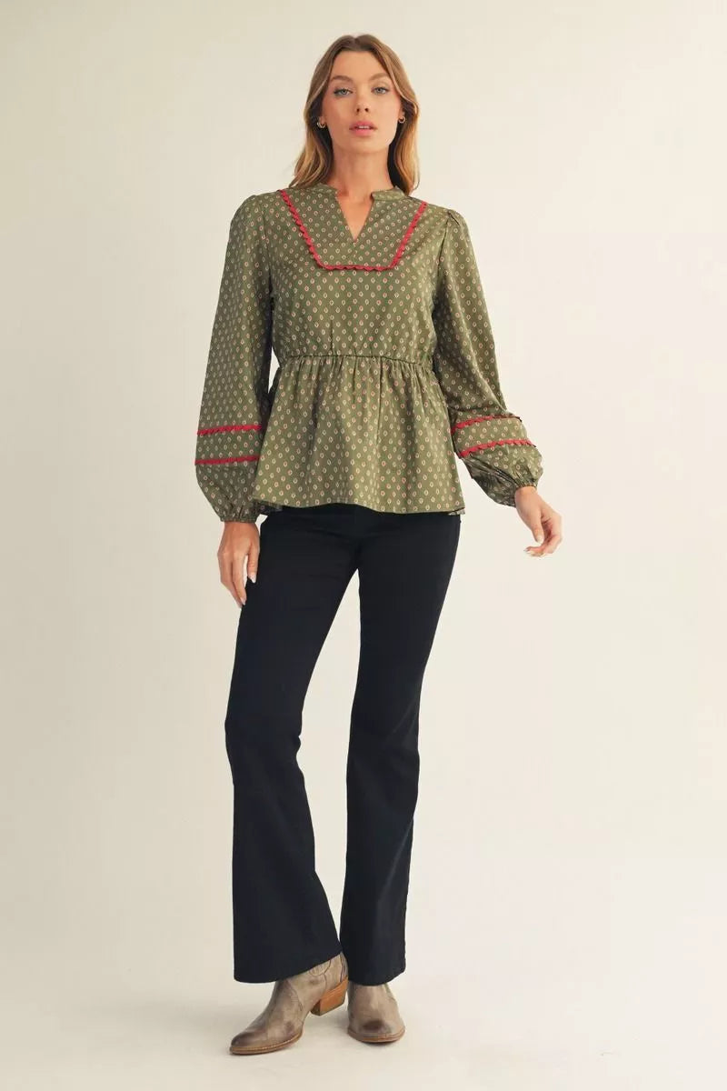Olive Peplum Blouse