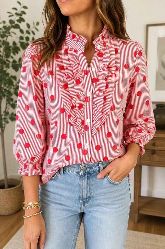 Red Polka Dot Ruffle Shirt