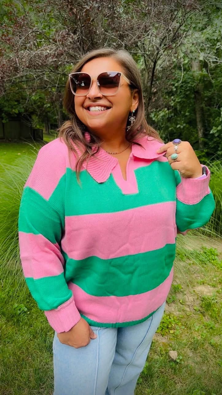 Pink & Green Stripe Sweater