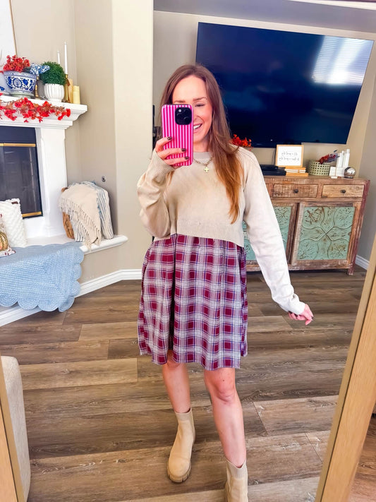 Lightweight Plaid Sweater Dress