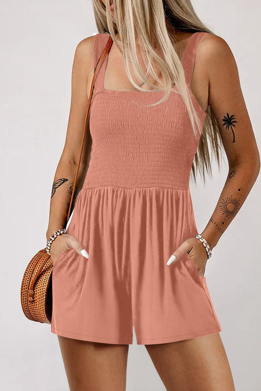 Apricot Pink Smocked Romper FB