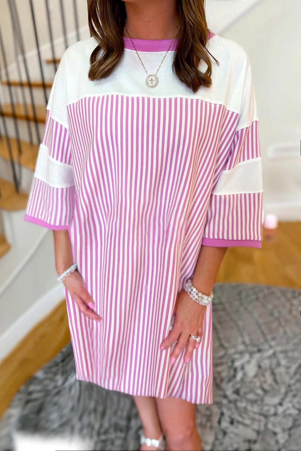 Purple Striped Patchwork Dress
