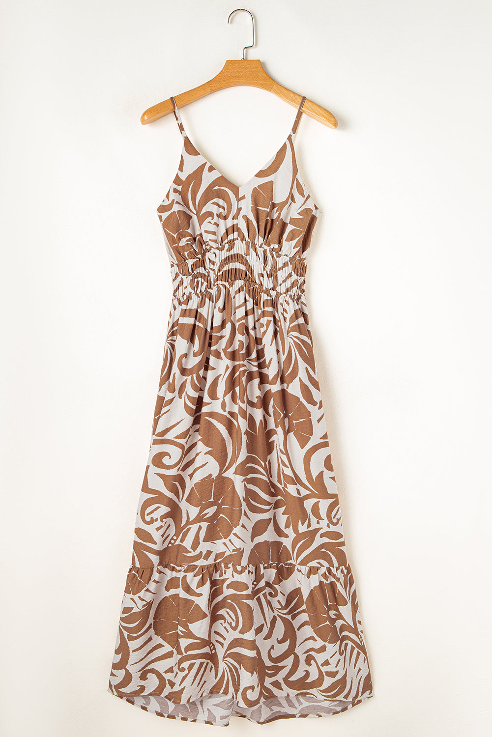 Khaki Floral Shirred Maxi Dress August.