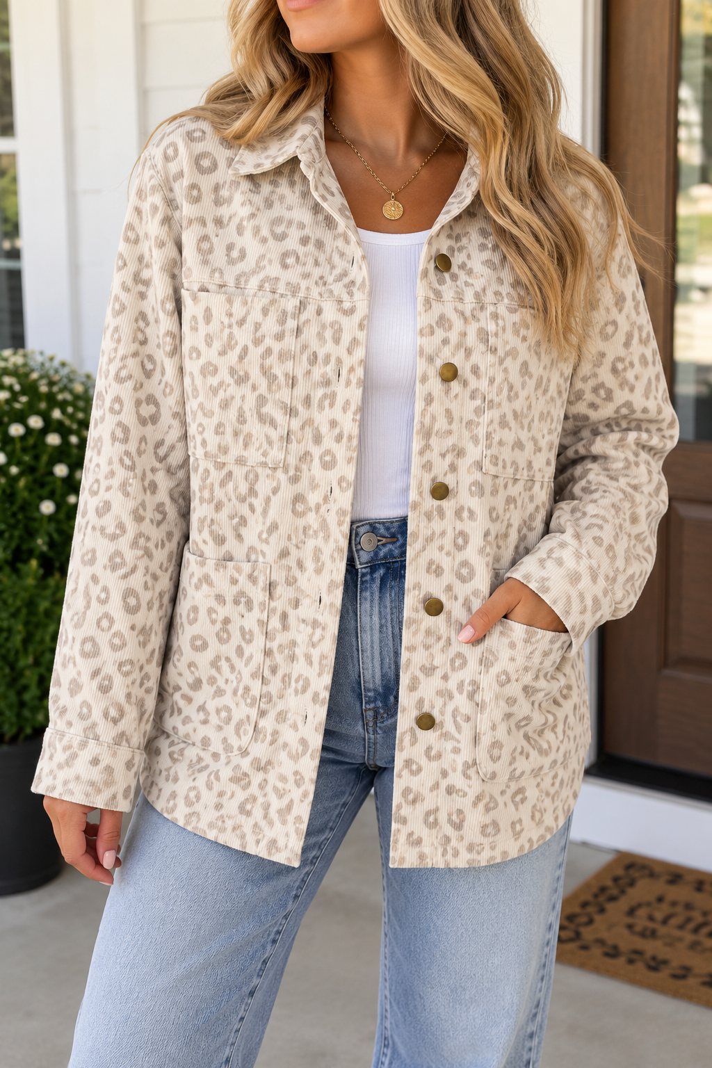 Khaki Leopard Corduroy Jacket