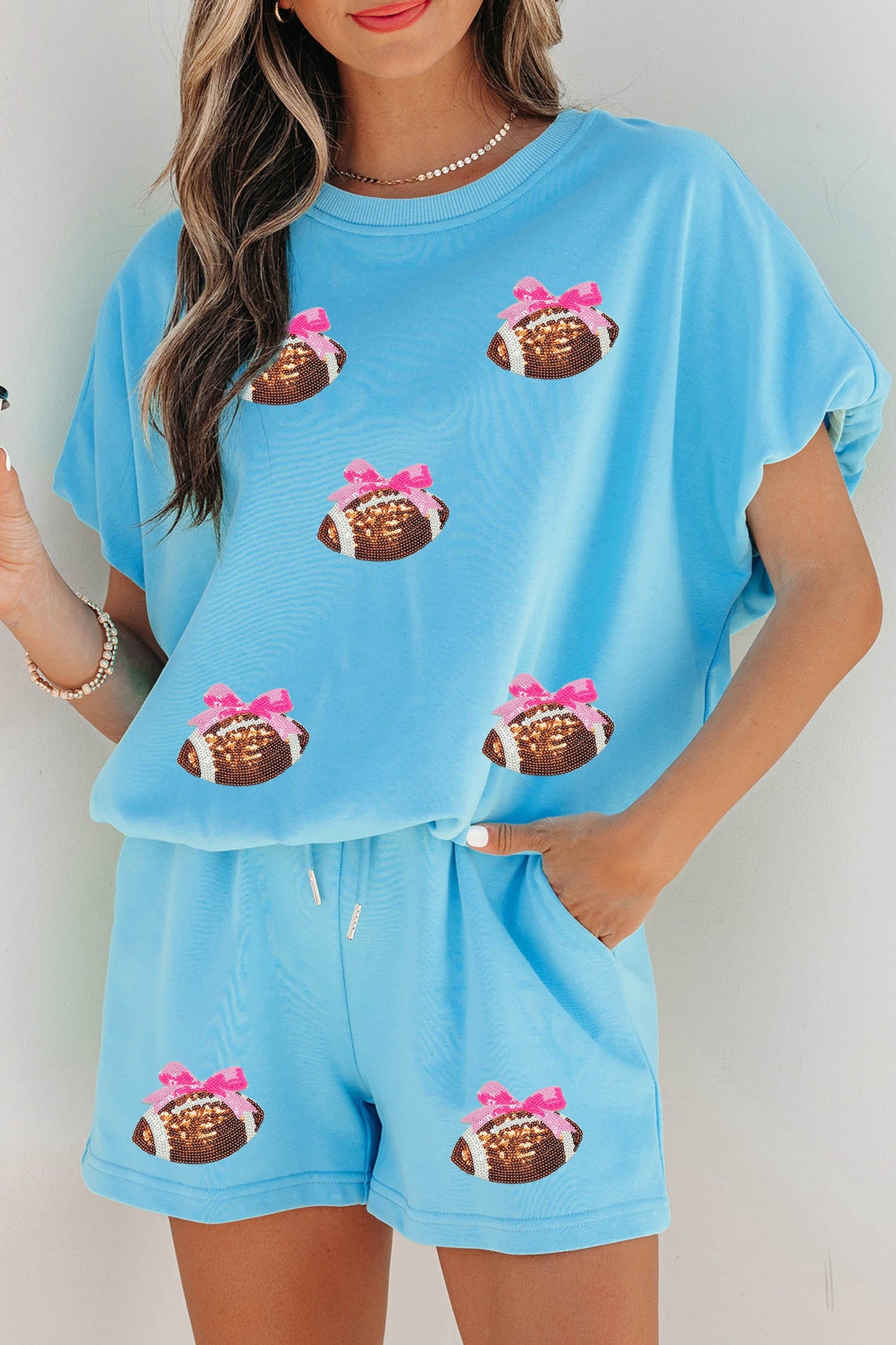 Light Blue Sequin Football Loose Set