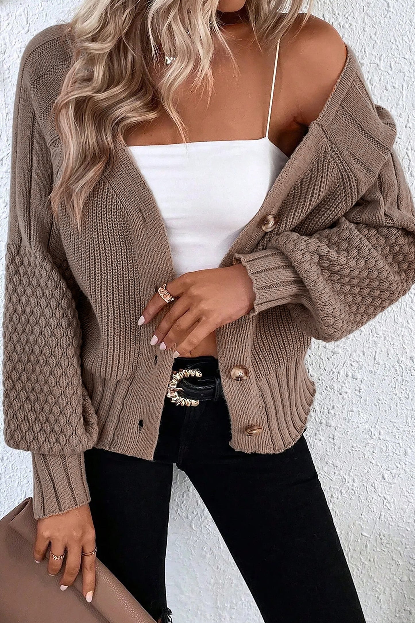 Mixed Knit Texture Cardigan FB