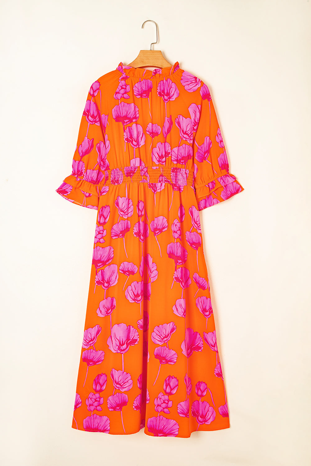 Orange Floral Smocked Fall Maxi August.
