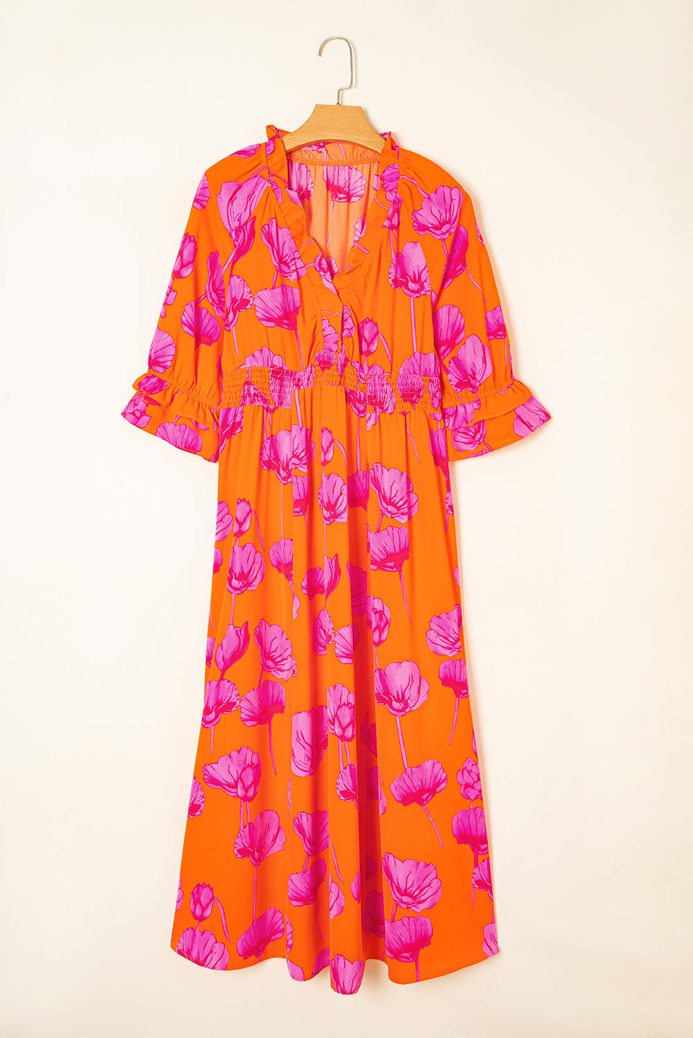Orange Floral Smocked Fall Maxi August.
