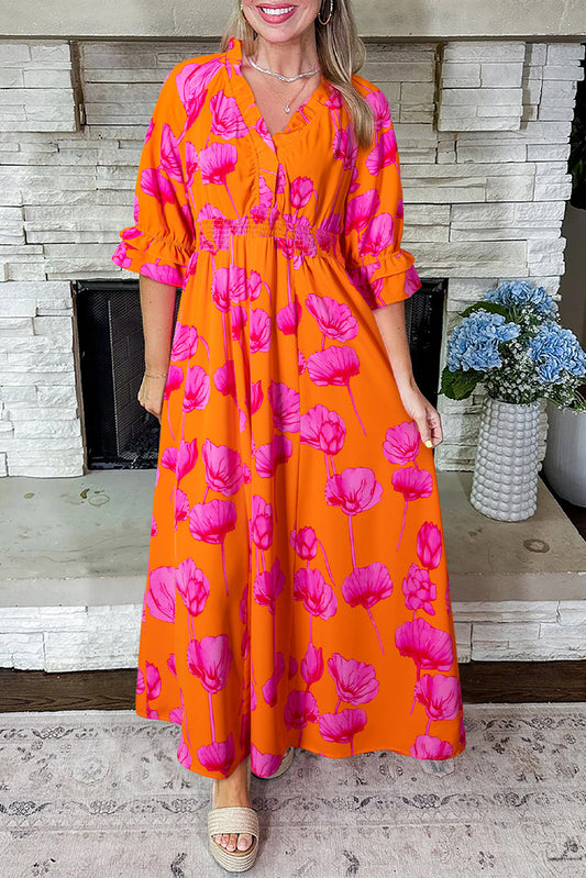 Orange Floral Smocked Fall Maxi August.