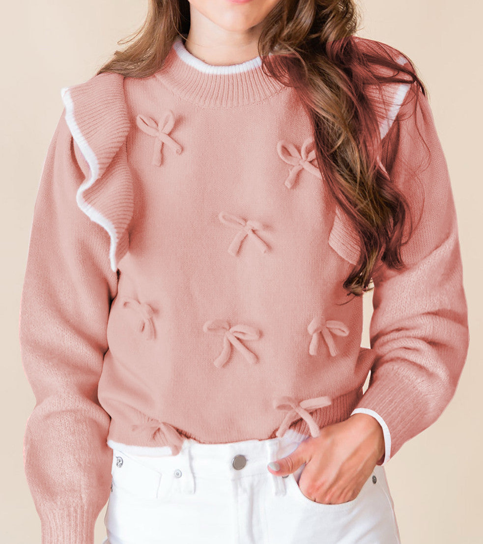 Pink Bow Ruffled Sweater FB