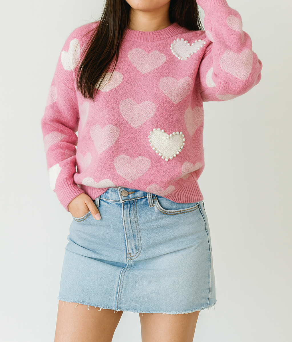 Pink Pearl Heart Sweater FB