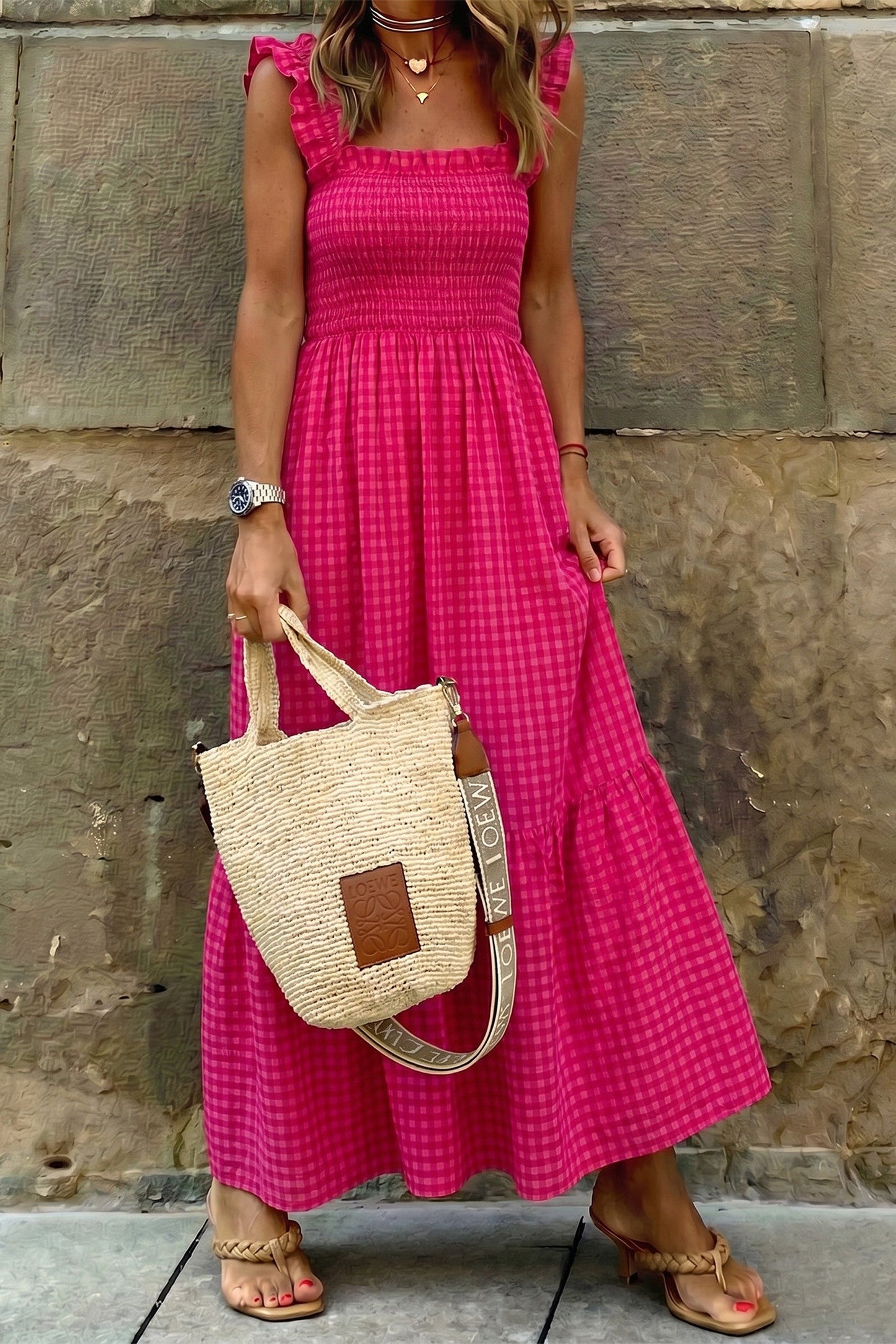 Plaid Square Neck Sundress