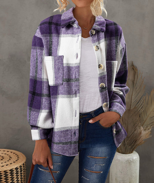 Purple Plaid Buttoned Jacket FB