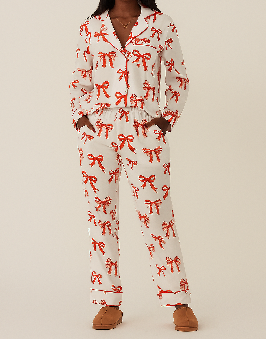 Red Christmas Bow PJ Set FB
