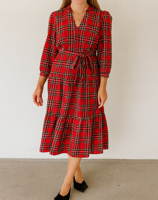 Red Christmas Plaid Dress RTS