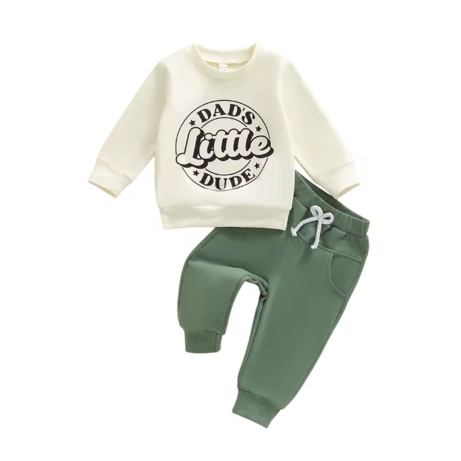 Dad's Little Dude Cream Crew Lounge Set