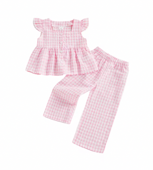 Pink Gingham Ruffle Tank Pants Set