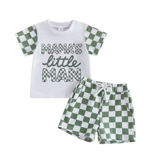 Green Mama's Little Man Chex Short Set