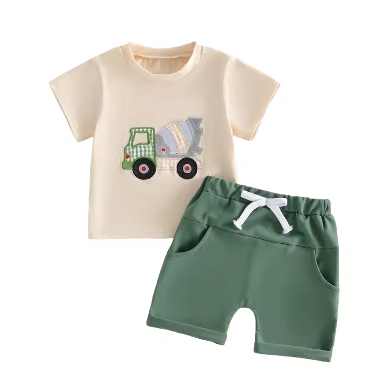 Embroidered Patchwork Construction Short Set