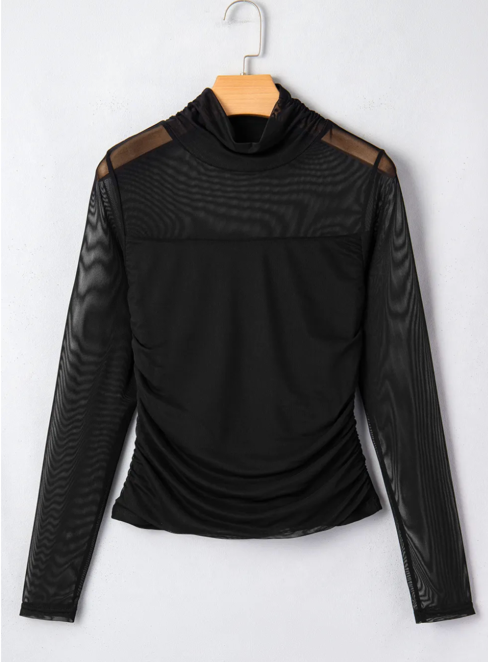 Black Mesh Long Sleeve Top