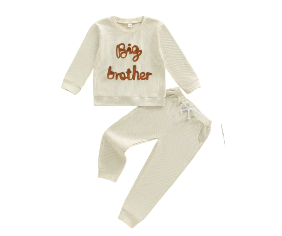 Tan Waffle Knit Embroidered Big Brother Set