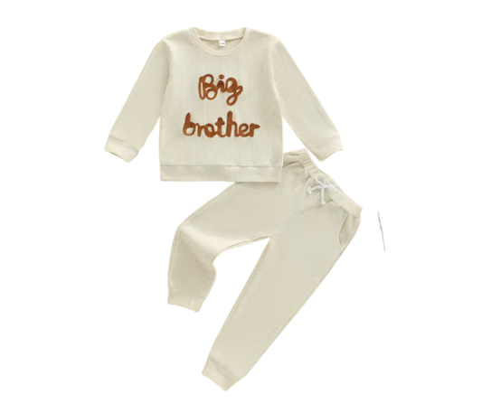 Tan Waffle Knit Embroidered Big Brother Set