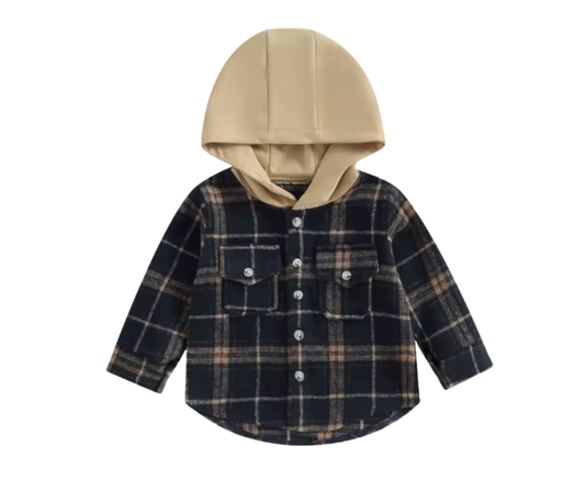 Black Hooded Button Up Flannel