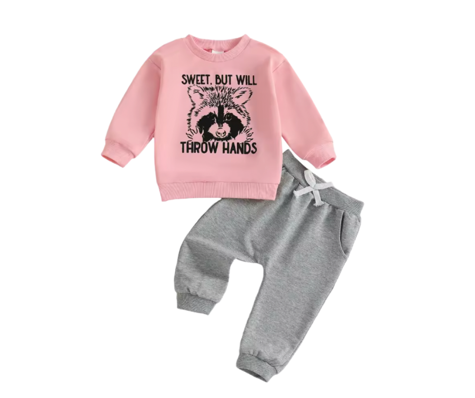 Pink Small but will Throw Hands Raccoon Lounge Set