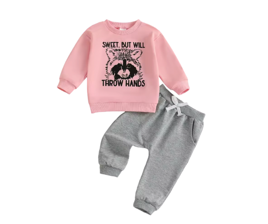 Pink Small but will Throw Hands Raccoon Lounge Set