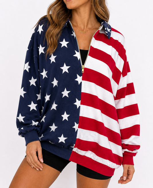 Stars Stripe Quarter Zip Sweatshirt-