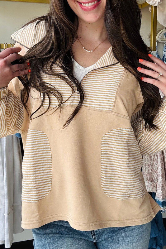 Stripe Quarter Zip Loose Top FB