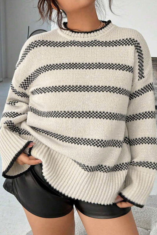 Stripe Wide Sleeve Plus Sweater FB