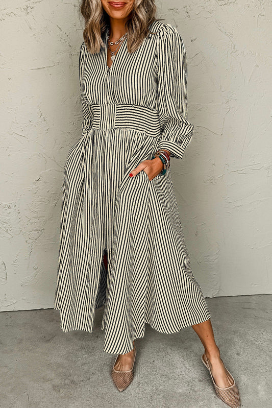 Stripe Clinched Midi Dress
