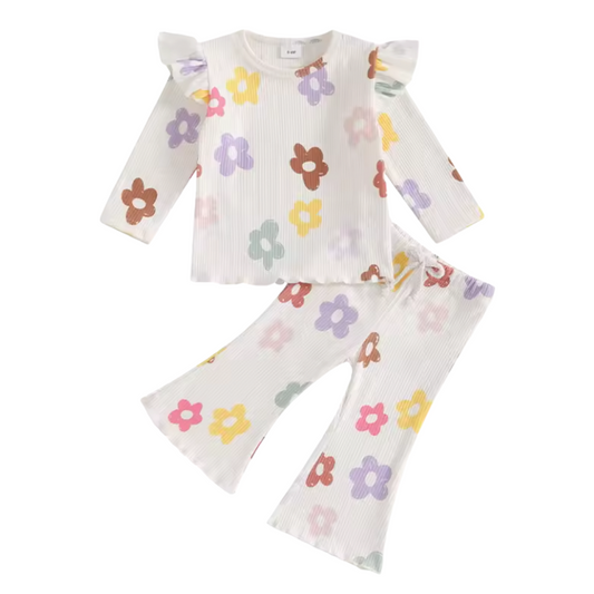 White Ribbed Pastel Cartoon Flower Flare Set