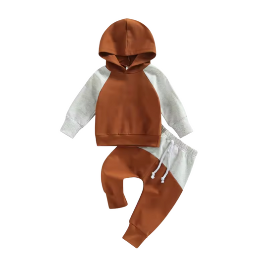 Rust and Grey Colorblock Hooded Lounge Set