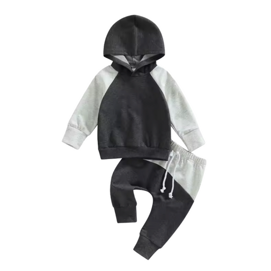 Black and Grey Colorblock Hooded Lounge Set