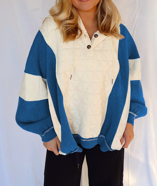 White Quilted Oversized Hoodie FB