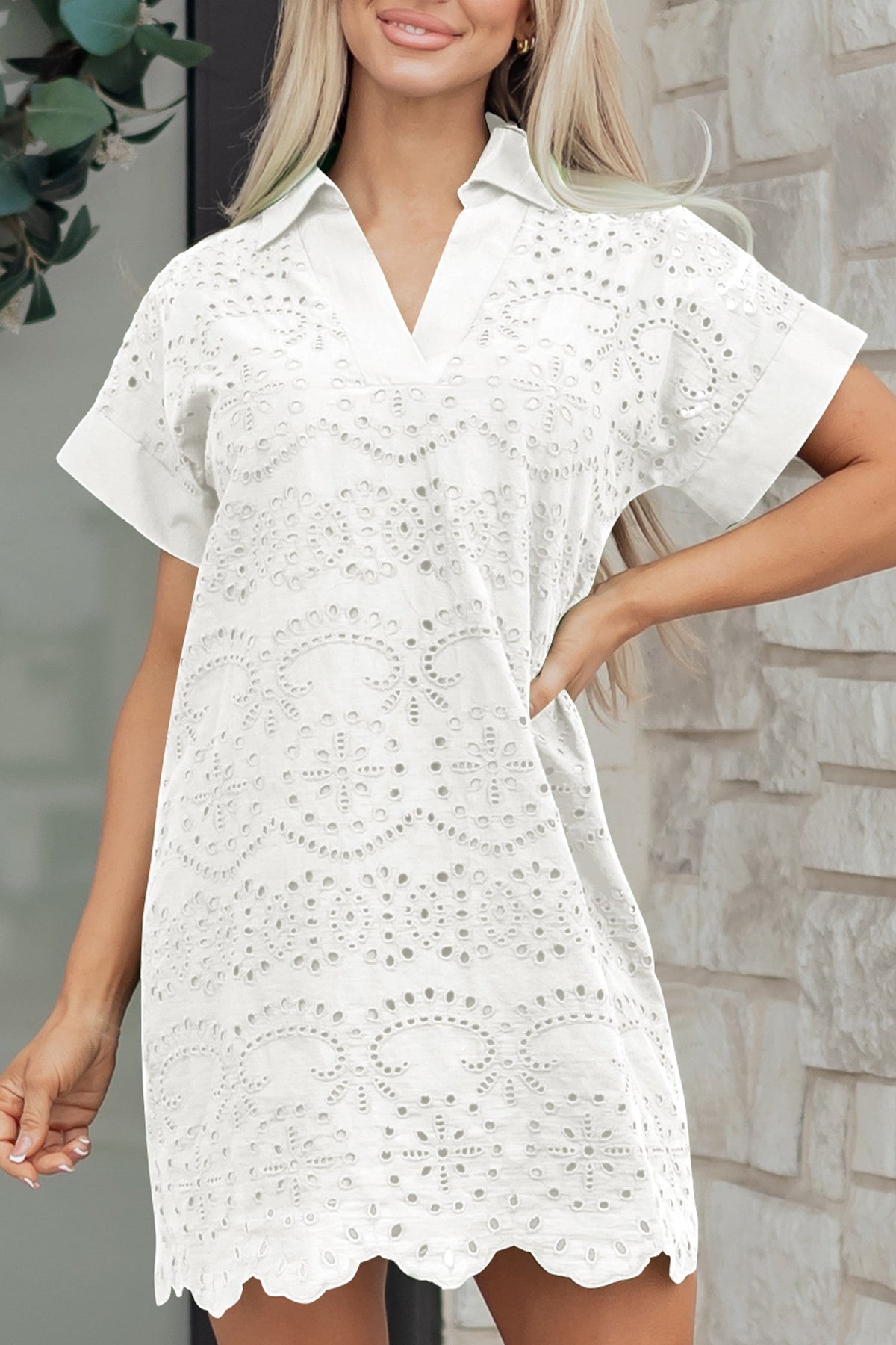 White Eyelet Embroidered Mini Dress RTS
