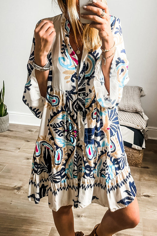 White Tribal Print Mini Dress FB