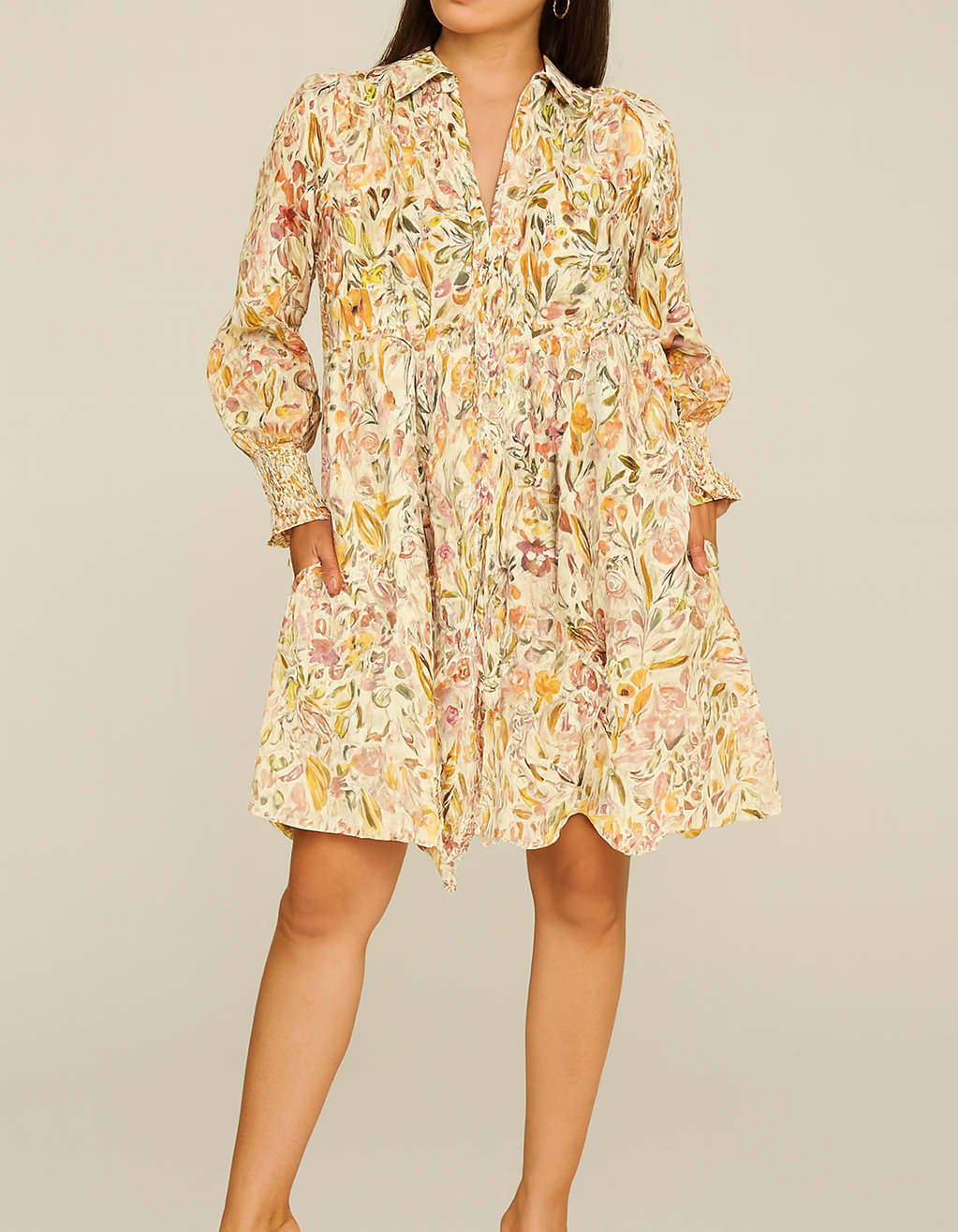 Yellow Floral Smocked Dress November.