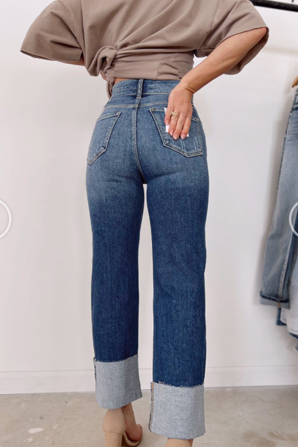 High Waist Straight Cuff Jeans LT