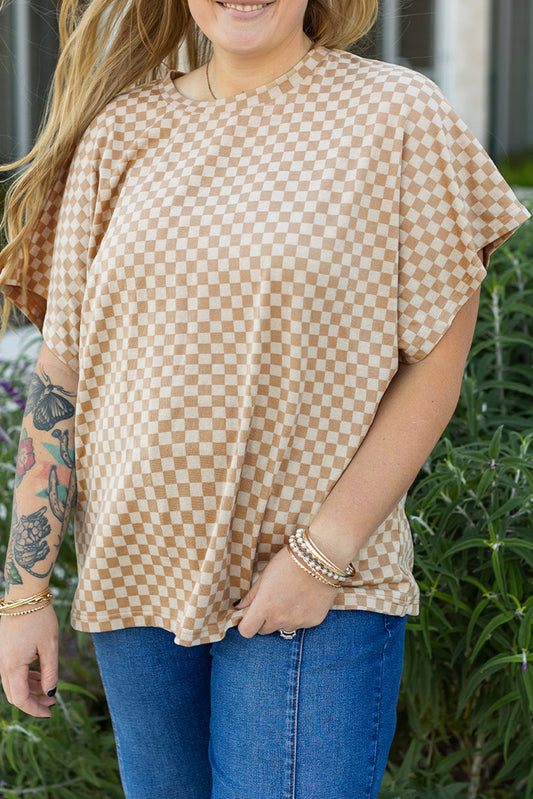 Khaki Checkerboard Plus Size Top RTS