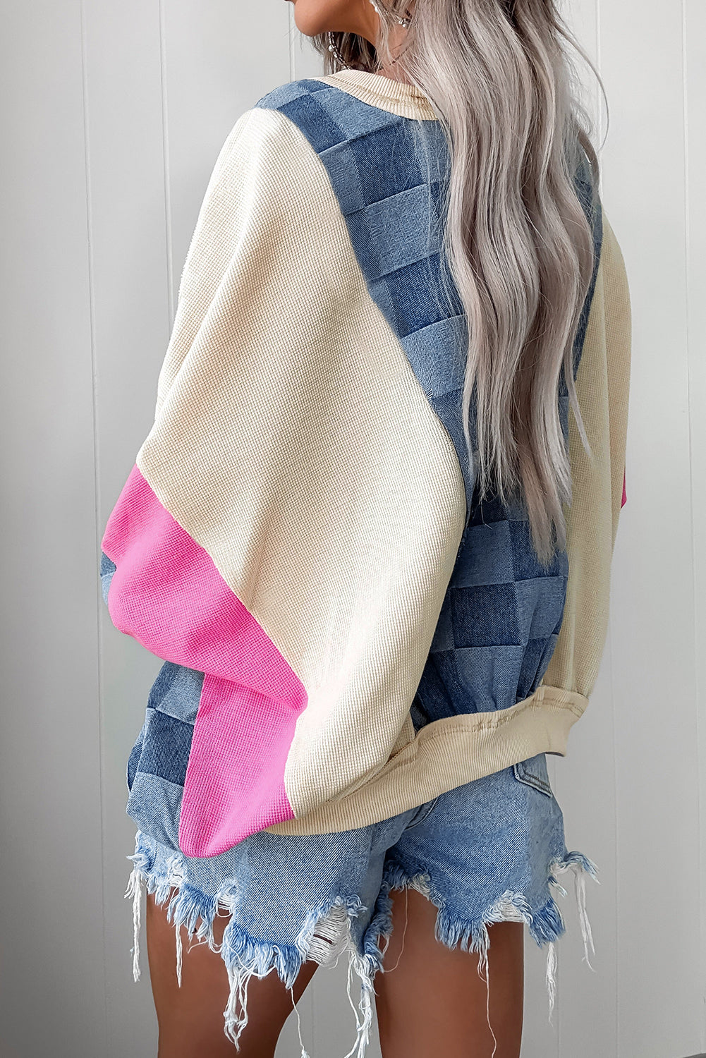 Checkered Denim Patchwork Sweatshirt FB