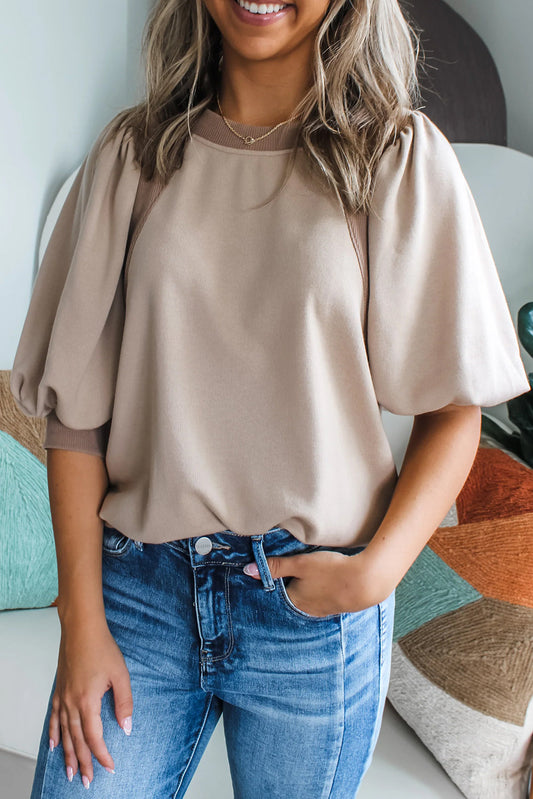 Brown Lantern Sleeve Top LT