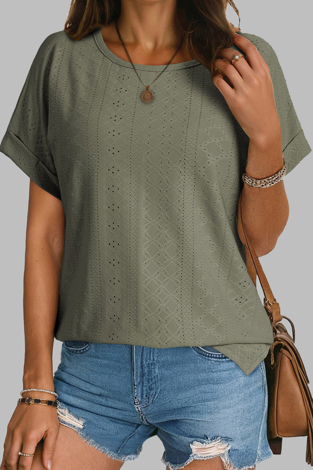 Eyelet Jacquard Cuffed Top RTS