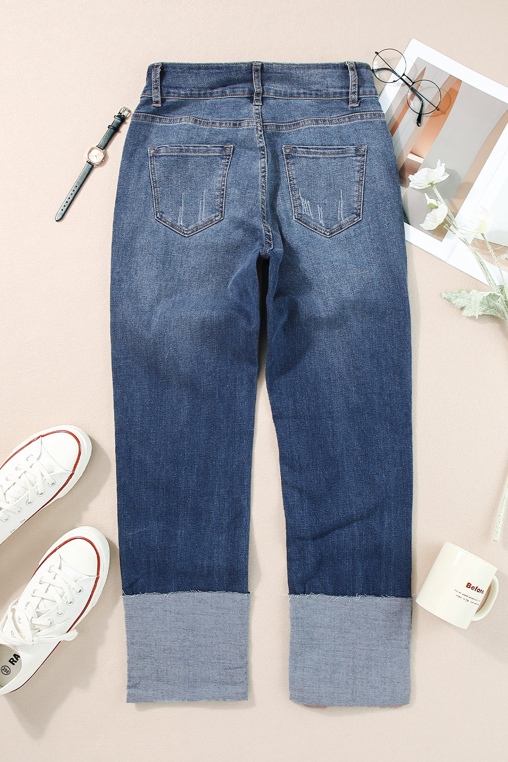 High Waist Straight Cuff Jeans LT