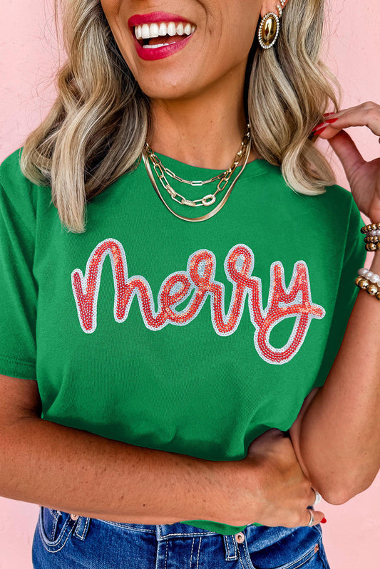 Bright Green Sequin Merry Top FB