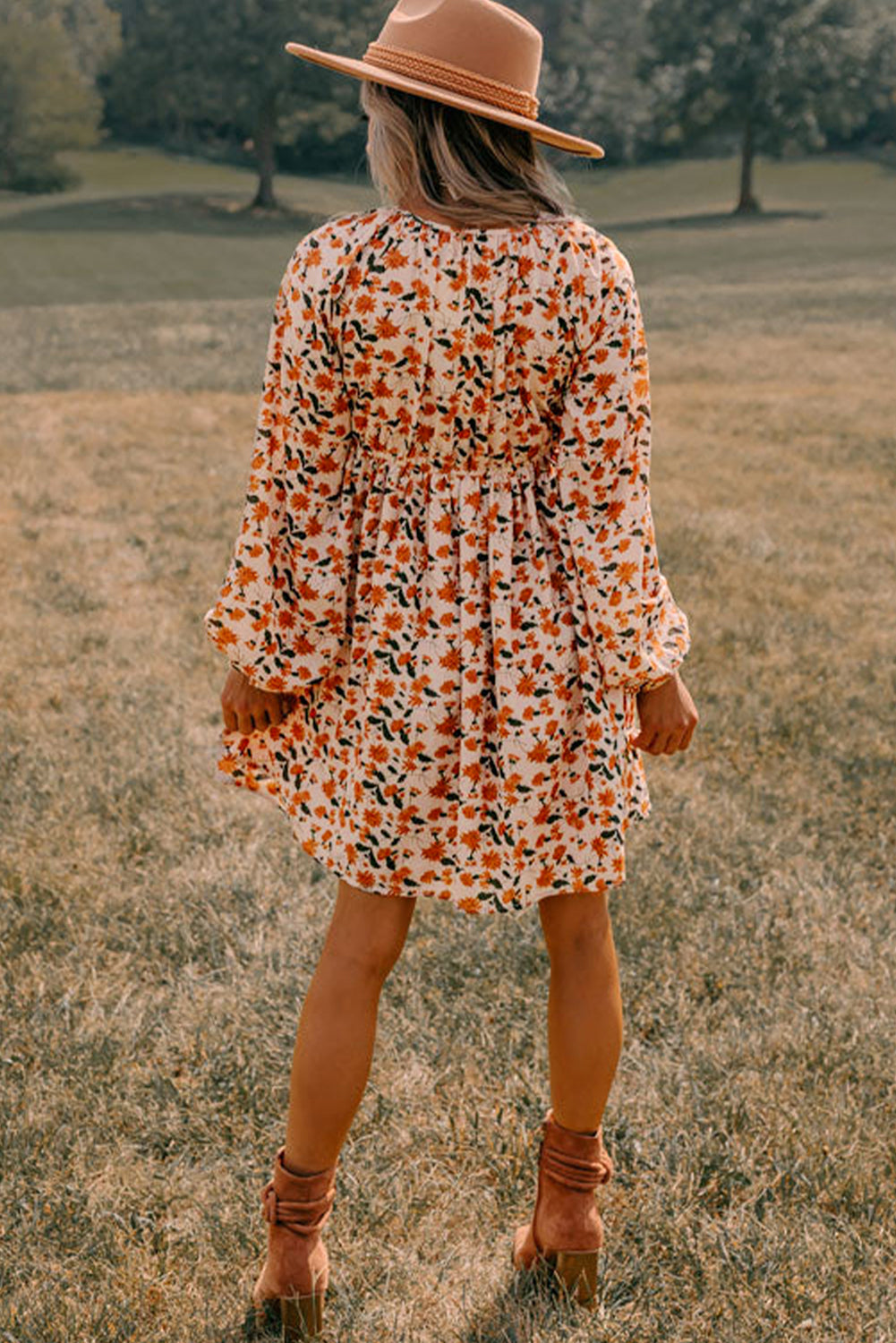 Beige Floral Babydoll Dress FB